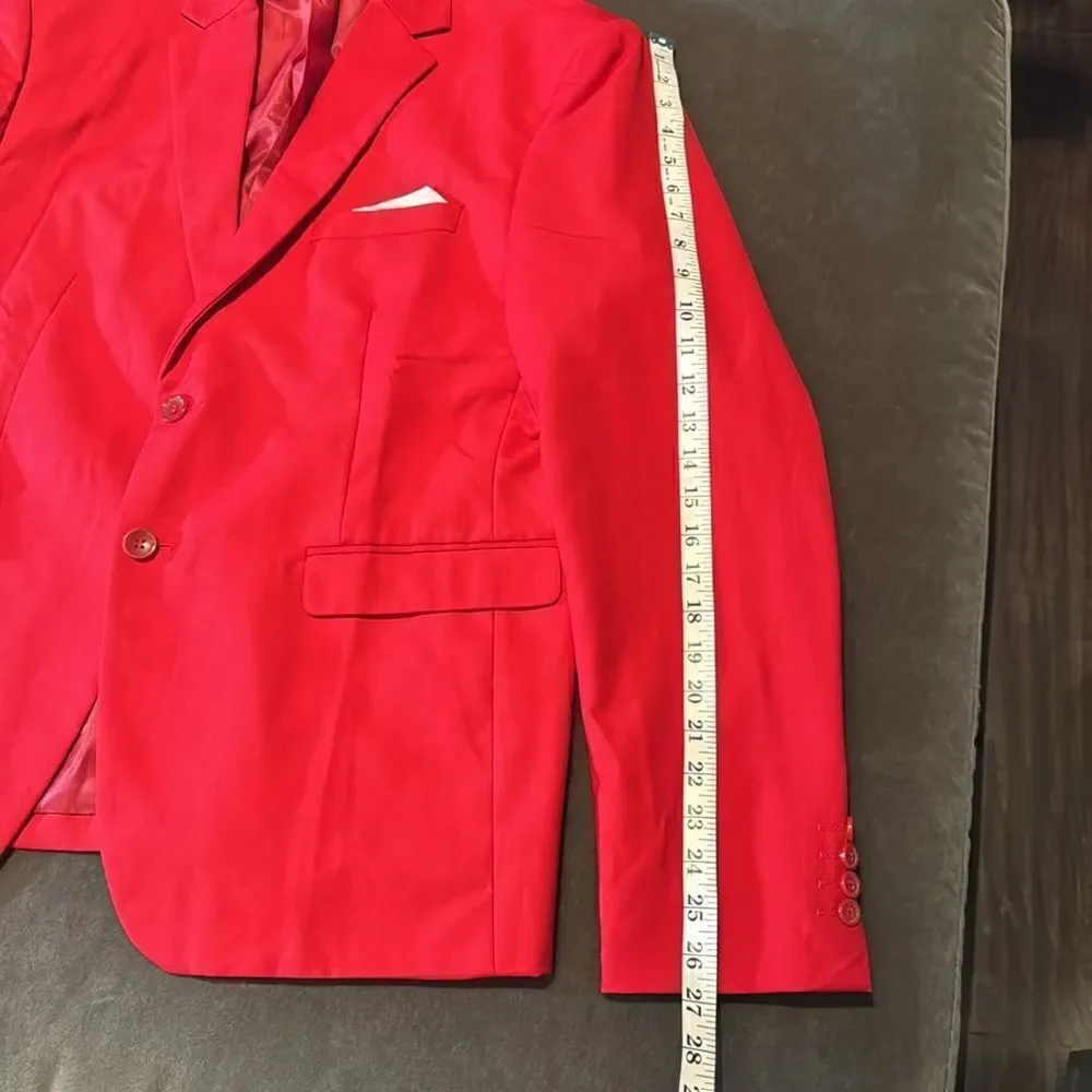 Men’s Red Slim Fit 3 Piece Suit 2-Button Notched Lapels Size 44 Jacket 40 Pants